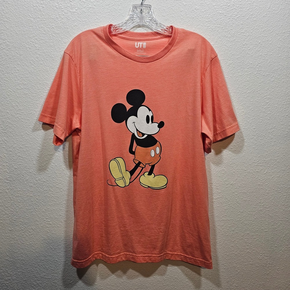 Uniqlo UT Disney Mickey Mouse Graphic T-Shirt Coral Orange Mens Large
